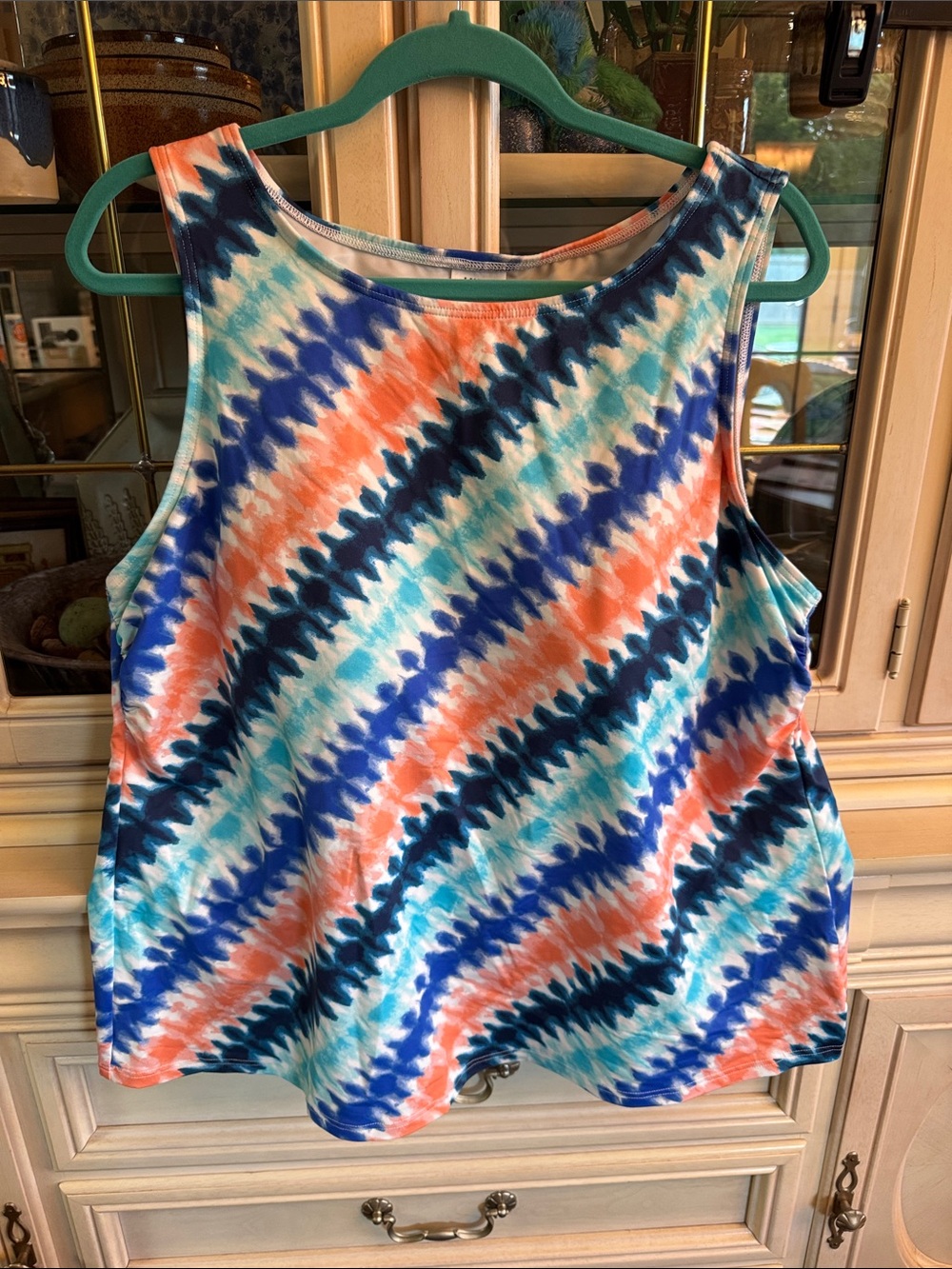 Lands' End Women's Tie-Dye Tank Top in Blue, Coral & Teal